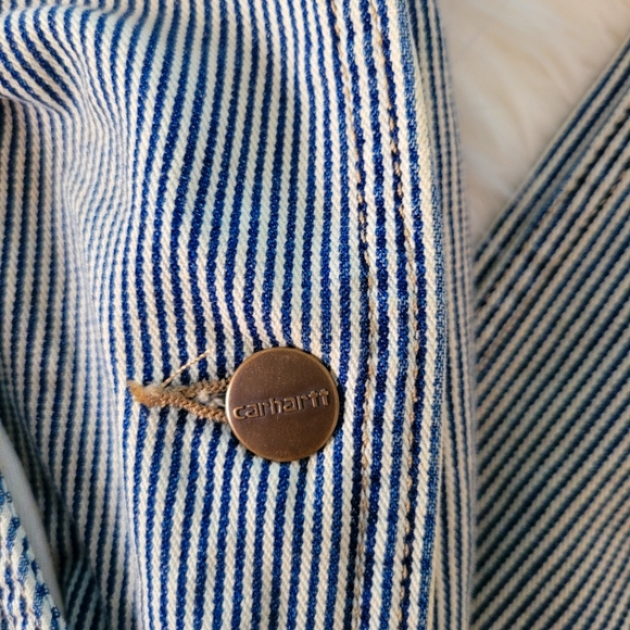 Carhartt RUGGED FLEX® RELAXED FIT DENIM RAILROAD STRIPE BIB OVERALLS - Picture 11 of 14